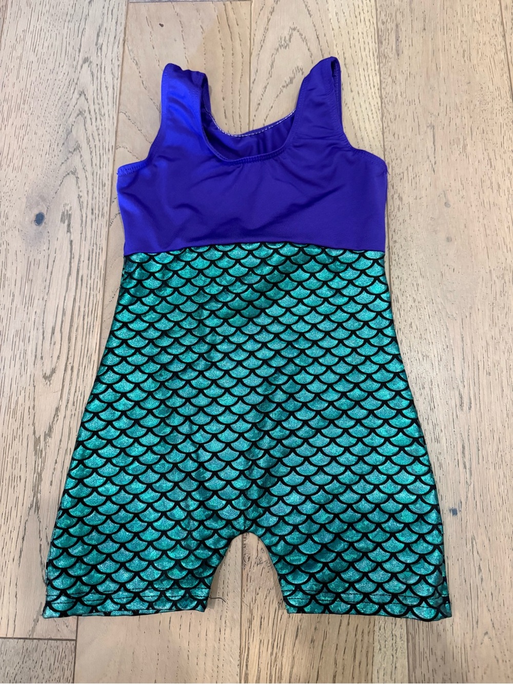 Girls Mermaid Gymnastics Biketard Leotard Purple Teal Metallic Size 100